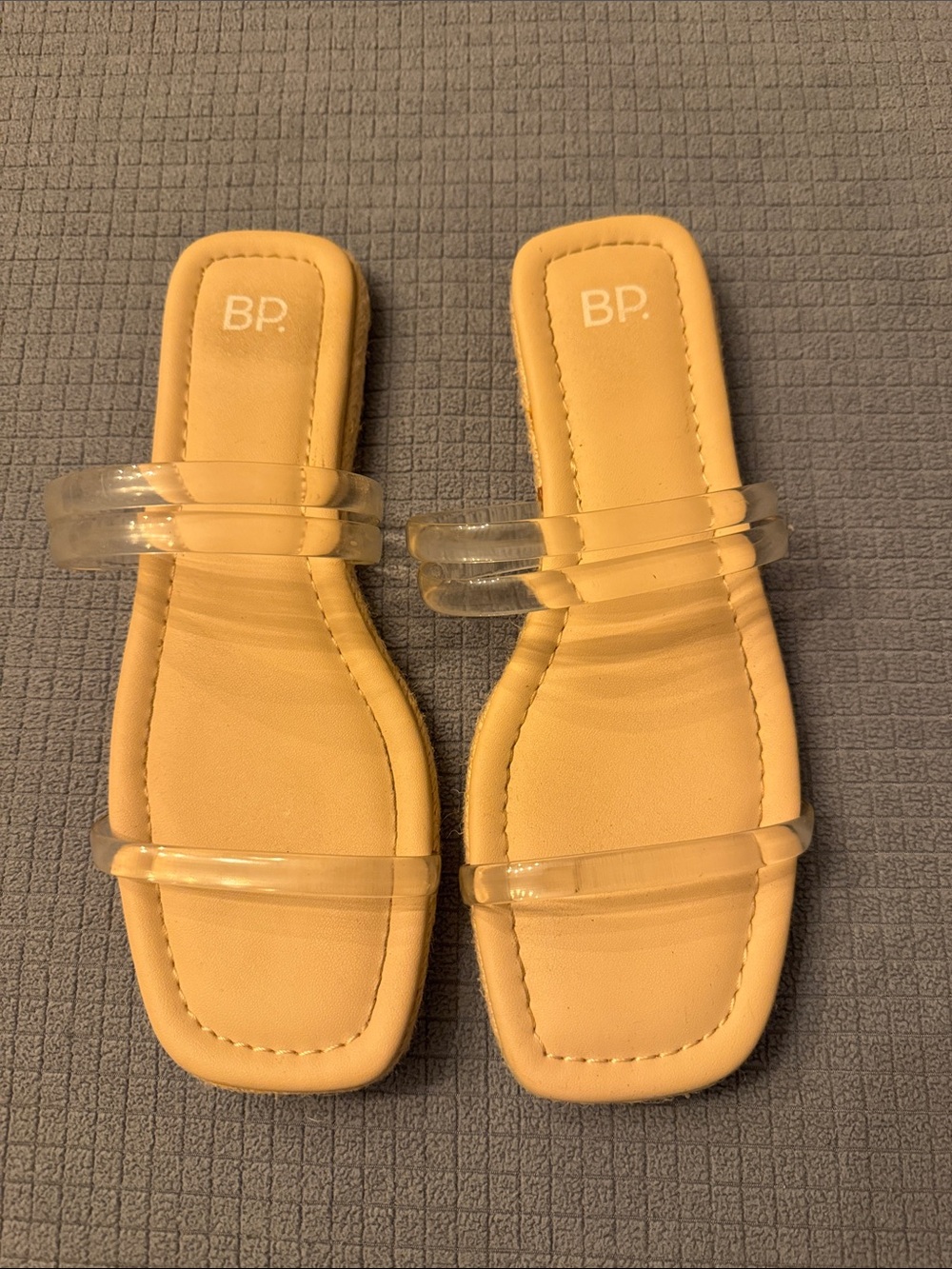 bp Clear-Strap Tan Slide Sandals